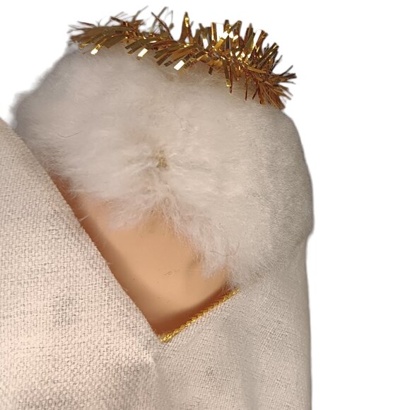 Vintage Cardboard Angel Tree Topper Playing Guitar Mandolin White Gold 9" X 4" - Picture 7 of 11